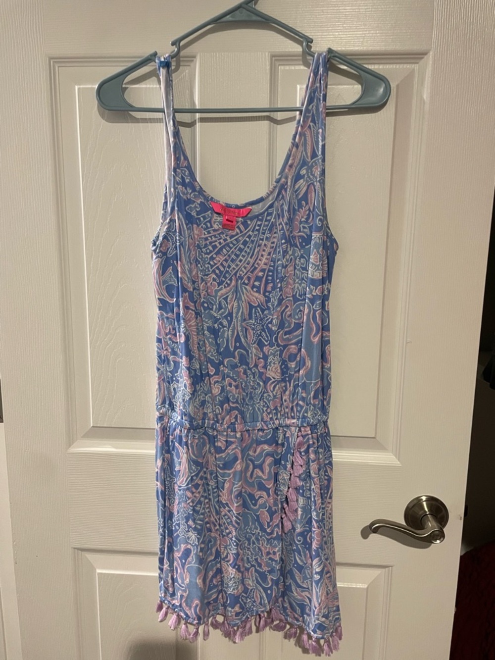 Blue & Pink Paisley Tassel Tank Dress-romper